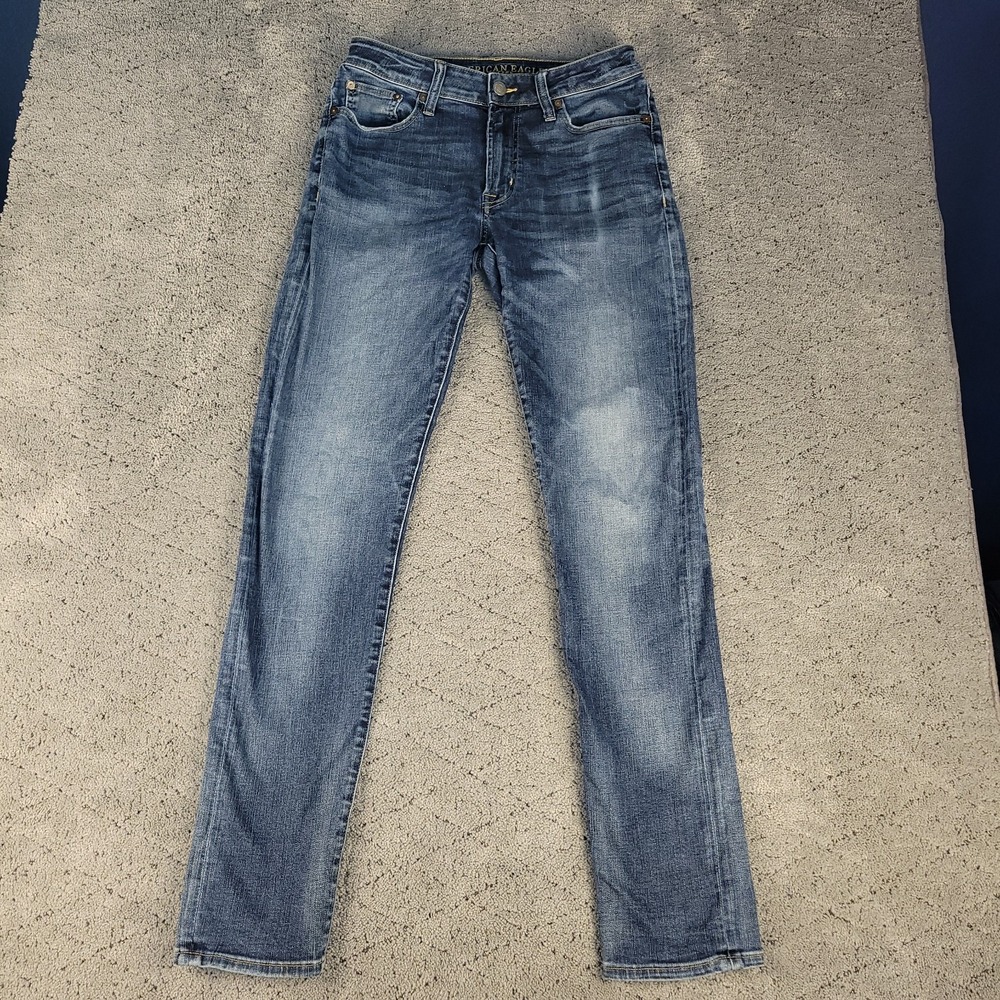 American Eagle Jeans Mens 30x34 Blue Slim Straight Leg Low Rise Stretch Denim